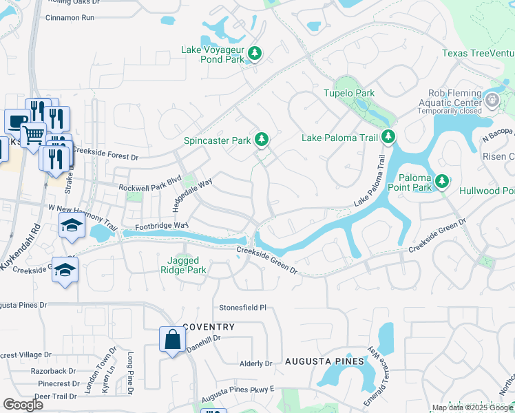 map of restaurants, bars, coffee shops, grocery stores, and more near 10 Yarbrough Bend Court in Spring