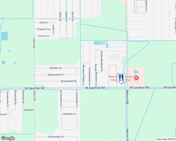 map of restaurants, bars, coffee shops, grocery stores, and more near 6707 Meadow Ridge Ln in Lake Charles