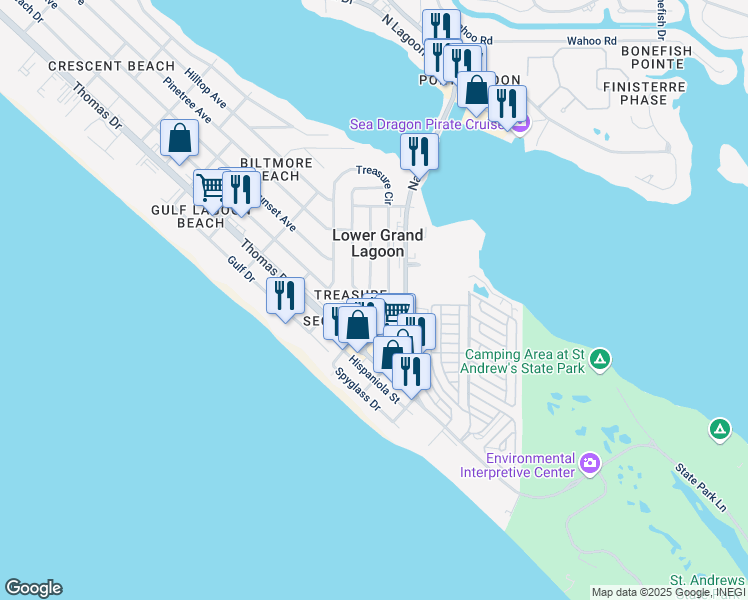 map of restaurants, bars, coffee shops, grocery stores, and more near 3936 Long John Drive in Panama City