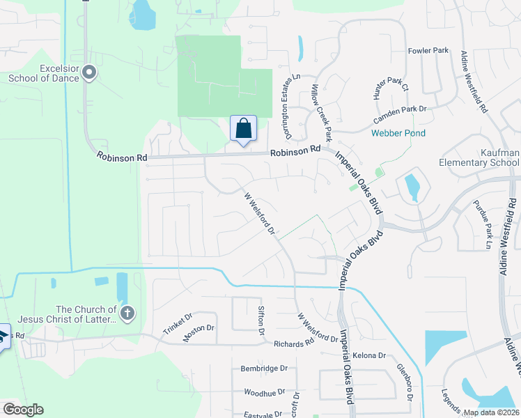 map of restaurants, bars, coffee shops, grocery stores, and more near 1427 Redwood Village Circle in Spring