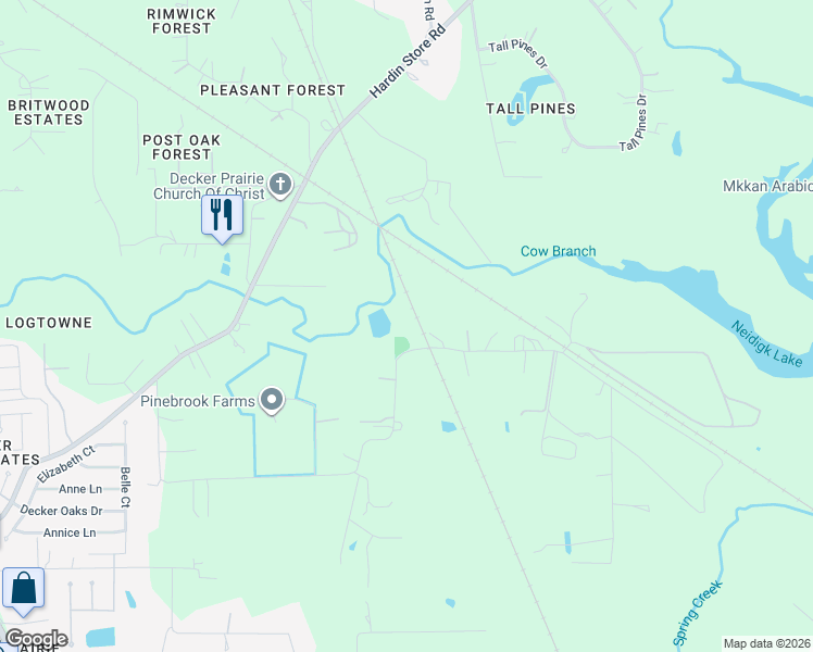 map of restaurants, bars, coffee shops, grocery stores, and more near 1223 Virgie Community Road in Magnolia