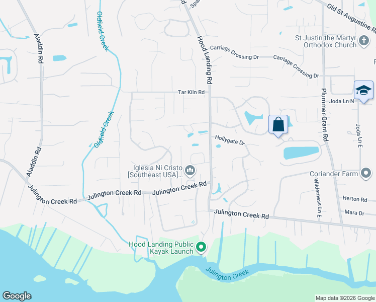 map of restaurants, bars, coffee shops, grocery stores, and more near 12570 Hood Landing Road in Jacksonville