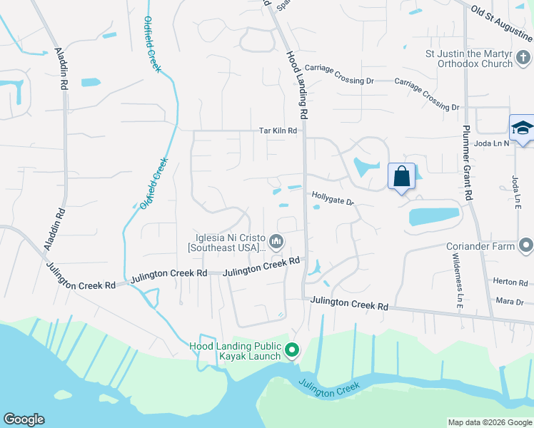map of restaurants, bars, coffee shops, grocery stores, and more near 12608 Steeplechase Lane in Jacksonville