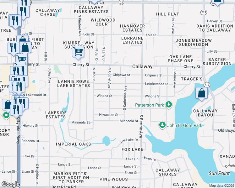 map of restaurants, bars, coffee shops, grocery stores, and more near 6520 Olokee Street in Panama City