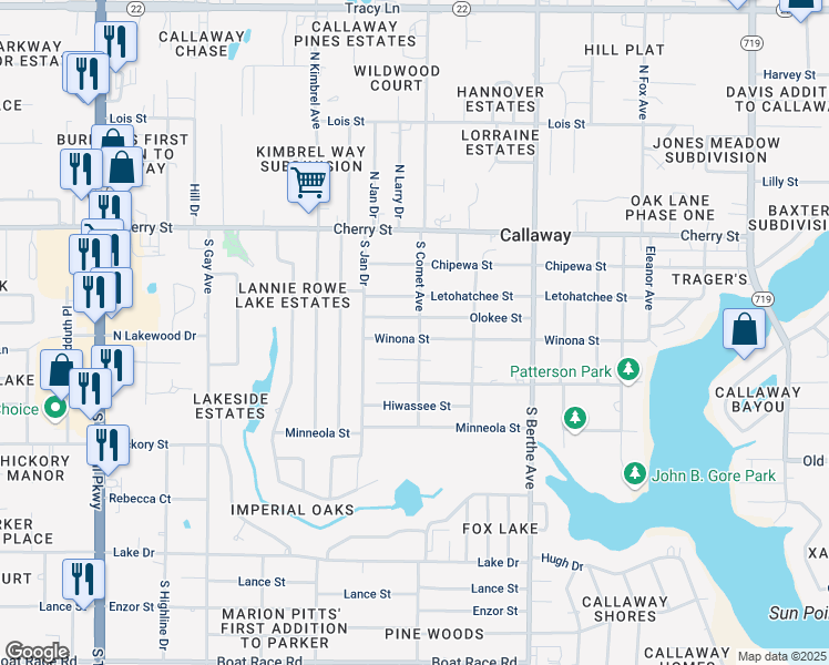 map of restaurants, bars, coffee shops, grocery stores, and more near 6410 Olokee Street in Panama City