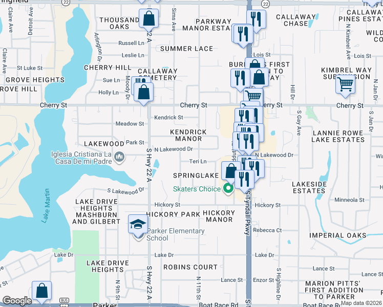 map of restaurants, bars, coffee shops, grocery stores, and more near 5129 North Lakewood Drive in Panama City