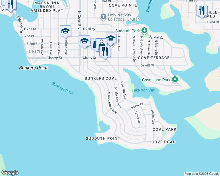 map of restaurants, bars, coffee shops, grocery stores, and more near 329 South Palo Alto Avenue in Panama City