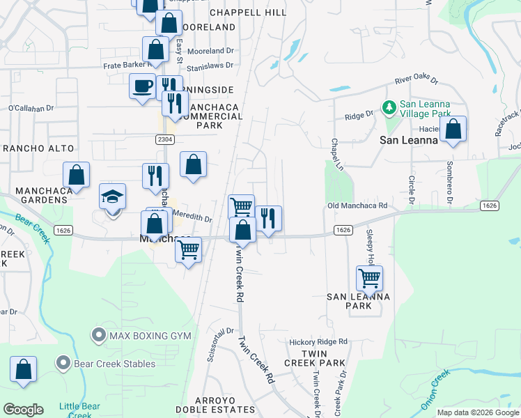 map of restaurants, bars, coffee shops, grocery stores, and more near 736 Farm to Market 1626 in Austin