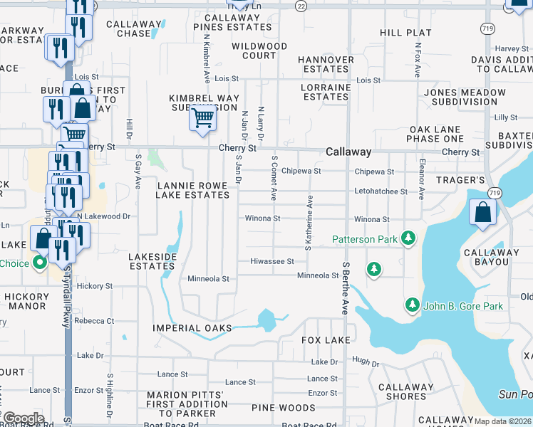 map of restaurants, bars, coffee shops, grocery stores, and more near 6413 Winona Street in Panama City