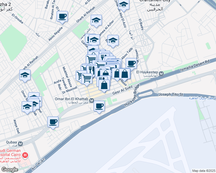 map of restaurants, bars, coffee shops, grocery stores, and more near in Al Salam First