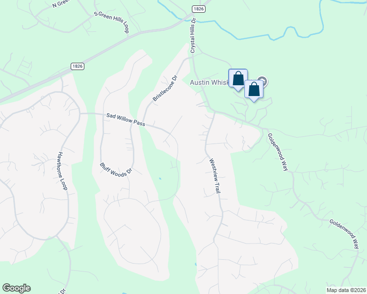 map of restaurants, bars, coffee shops, grocery stores, and more near 675 Sad Willow Pass in Driftwood