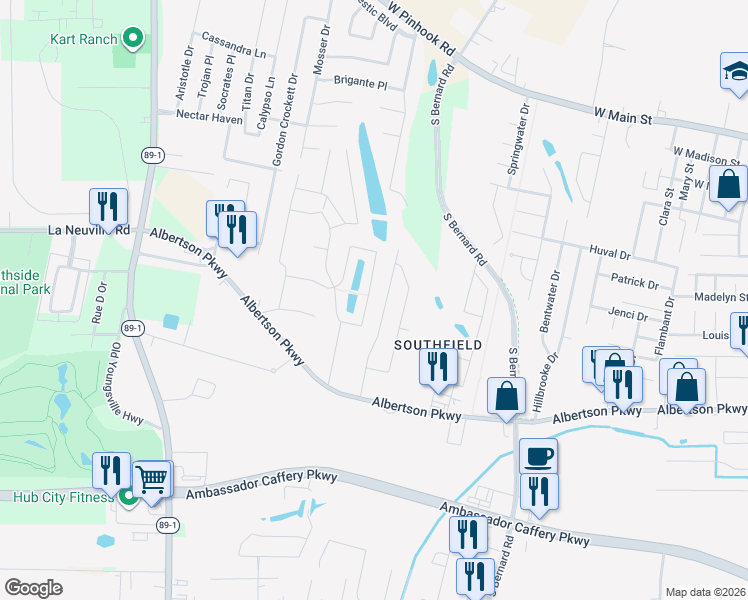 map of restaurants, bars, coffee shops, grocery stores, and more near 223 Rue de Frejus in Lafayette