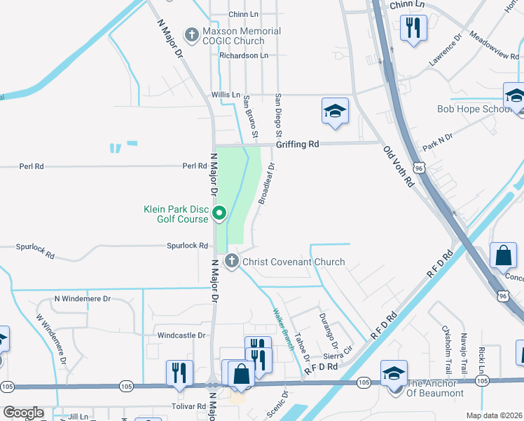 map of restaurants, bars, coffee shops, grocery stores, and more near 6805 Broadleaf Drive in Beaumont