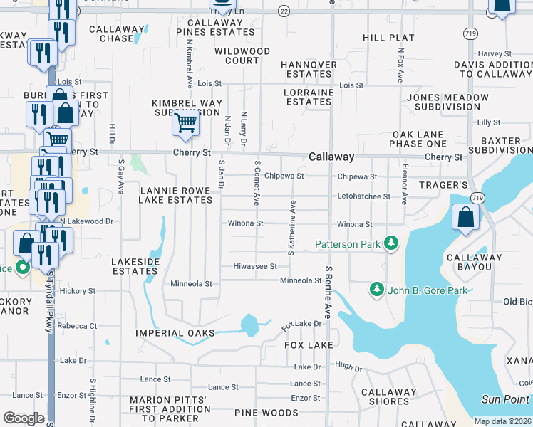 map of restaurants, bars, coffee shops, grocery stores, and more near 6520 Olokee Street in Panama City