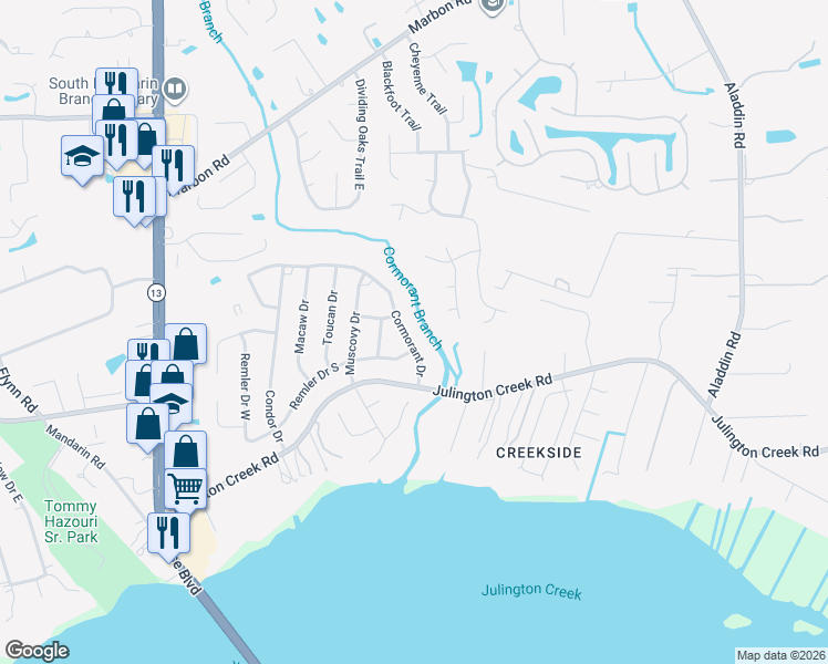 map of restaurants, bars, coffee shops, grocery stores, and more near 12431 Cormorant Drive in Jacksonville
