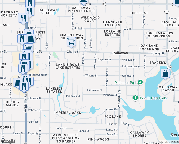 map of restaurants, bars, coffee shops, grocery stores, and more near 6410 Olokee Street in Panama City