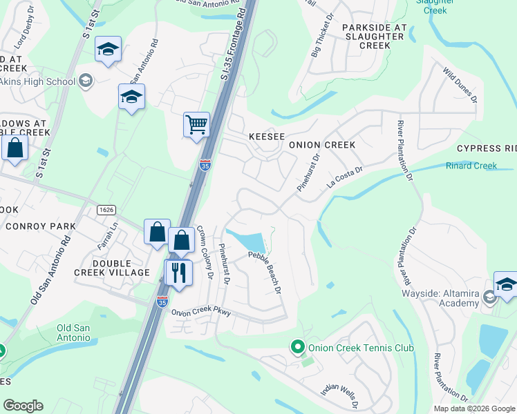 map of restaurants, bars, coffee shops, grocery stores, and more near 10702 Pinehurst Dr in Austin