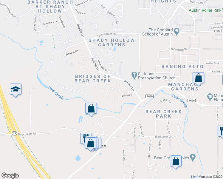 map of restaurants, bars, coffee shops, grocery stores, and more near 2301 Williston Loop in Austin