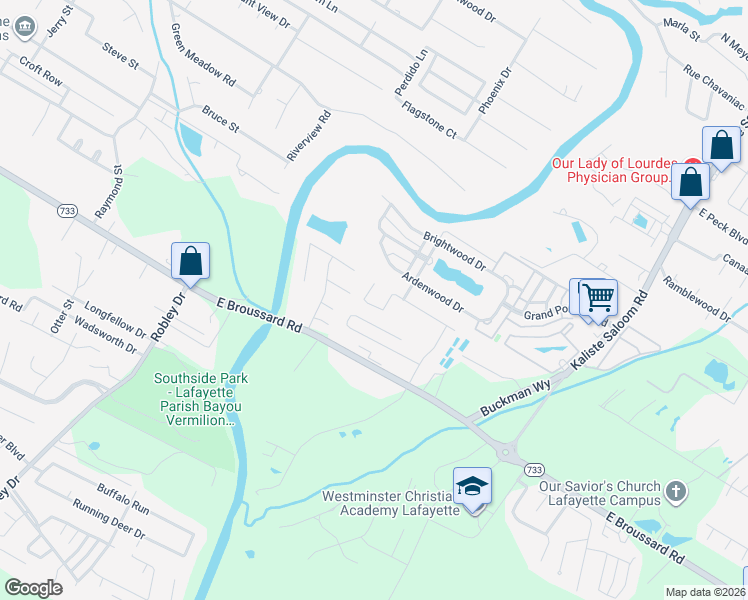 map of restaurants, bars, coffee shops, grocery stores, and more near 203 Oats Drive in Lafayette