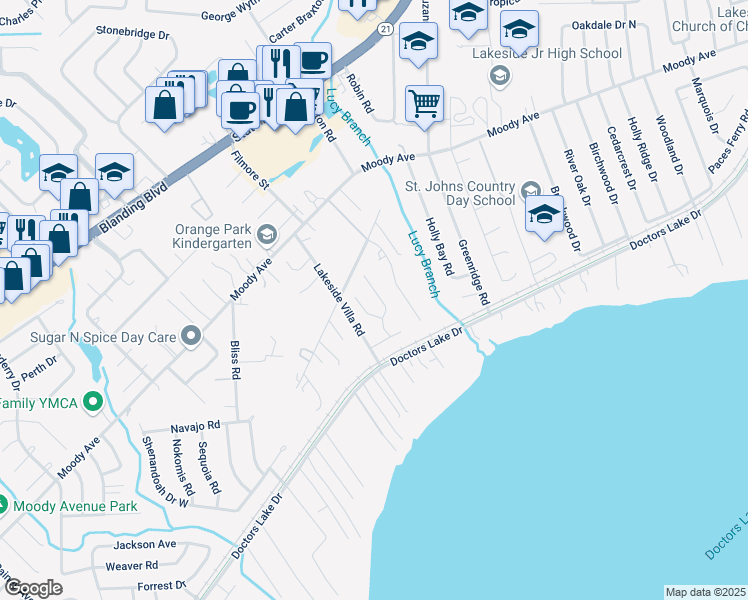 map of restaurants, bars, coffee shops, grocery stores, and more near 3080 Marrano Drive in Orange Park