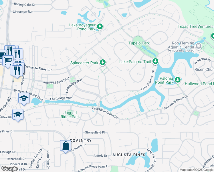 map of restaurants, bars, coffee shops, grocery stores, and more near 10 Yarbrough Bend Court in Spring