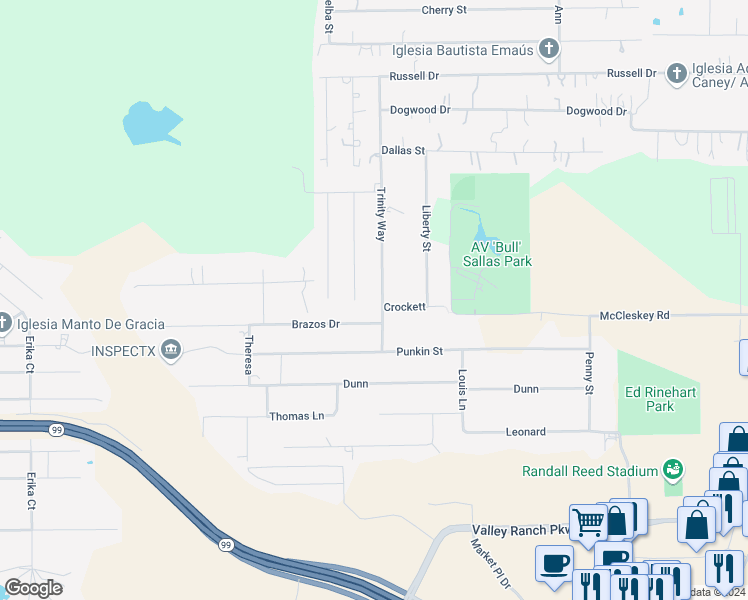 map of restaurants, bars, coffee shops, grocery stores, and more near 21024 Trinity Way in New Caney
