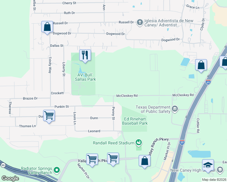 map of restaurants, bars, coffee shops, grocery stores, and more near 21807 McCleskey Road in New Caney