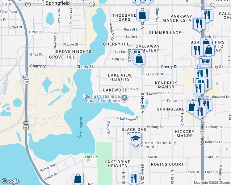 map of restaurants, bars, coffee shops, grocery stores, and more near 4627 North Lakewood Drive in Panama City