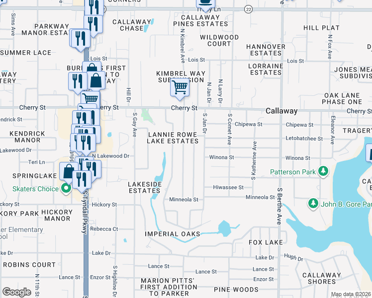map of restaurants, bars, coffee shops, grocery stores, and more near 209 South Kimbrel Avenue in Panama City