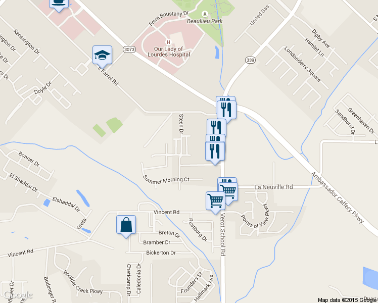 map of restaurants, bars, coffee shops, grocery stores, and more near 117 Cabana Row in Lafayette