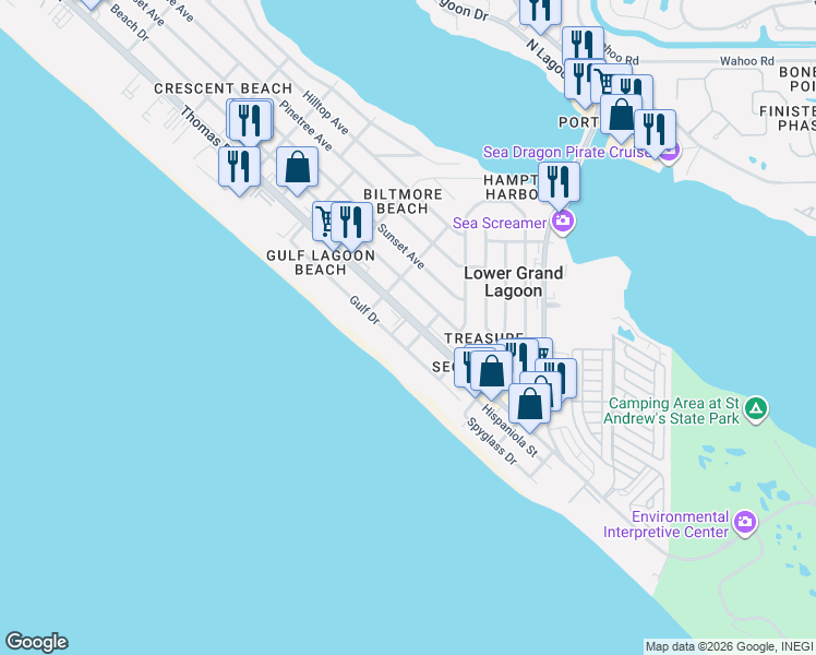 map of restaurants, bars, coffee shops, grocery stores, and more near 5227 C R 392 in Panama City
