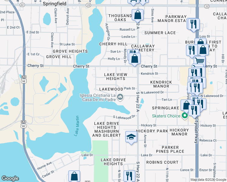 map of restaurants, bars, coffee shops, grocery stores, and more near 4627 North Lakewood Drive in Panama City
