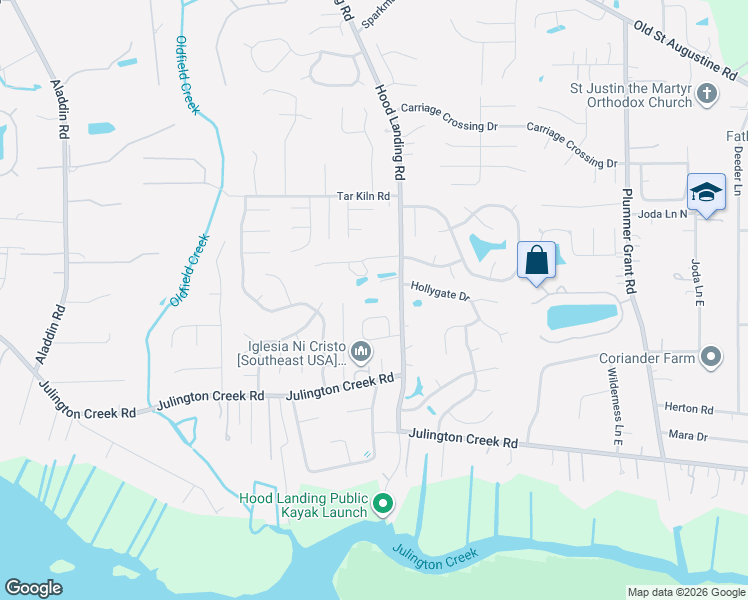 map of restaurants, bars, coffee shops, grocery stores, and more near 12570 Hood Landing Road in Jacksonville