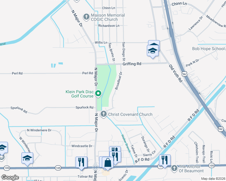 map of restaurants, bars, coffee shops, grocery stores, and more near 6805 Broadleaf Dr in Beaumont