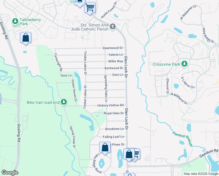 map of restaurants, bars, coffee shops, grocery stores, and more near 3314 Long Shadows Street in Spring