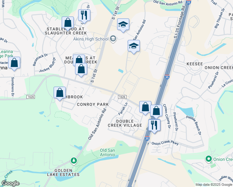 map of restaurants, bars, coffee shops, grocery stores, and more near 620 Farm to Market 1626 in Austin