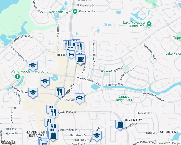 map of restaurants, bars, coffee shops, grocery stores, and more near 7700 Kendrick Pines Boulevard in Spring