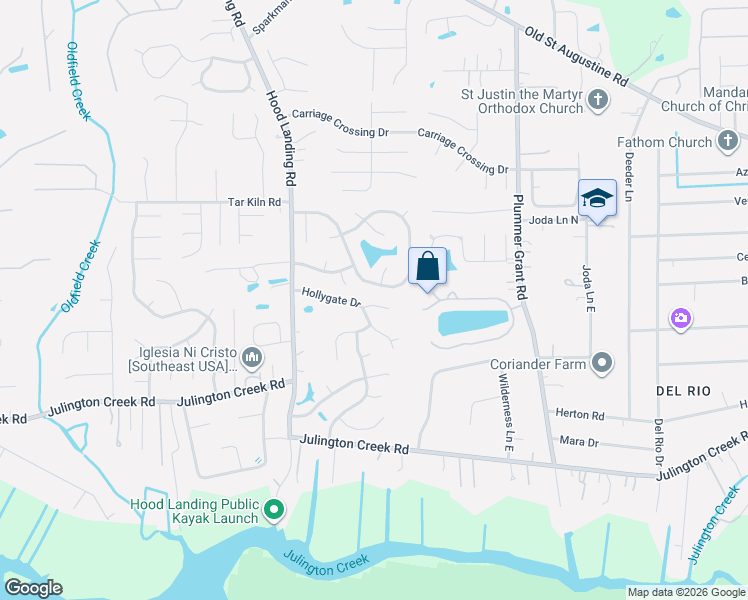 map of restaurants, bars, coffee shops, grocery stores, and more near 4400 Hollygate Drive in Jacksonville