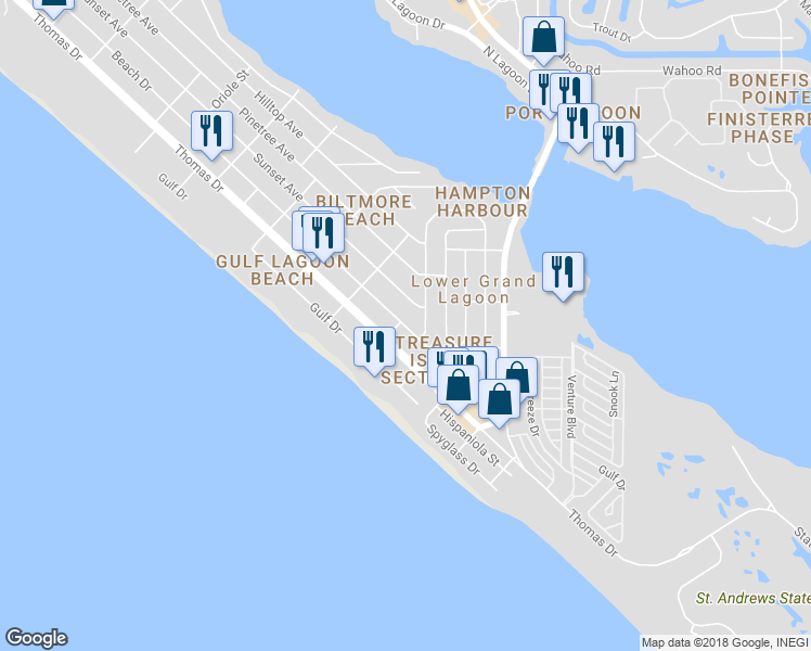 map of restaurants, bars, coffee shops, grocery stores, and more near 5208 Beach Drive in Panama City