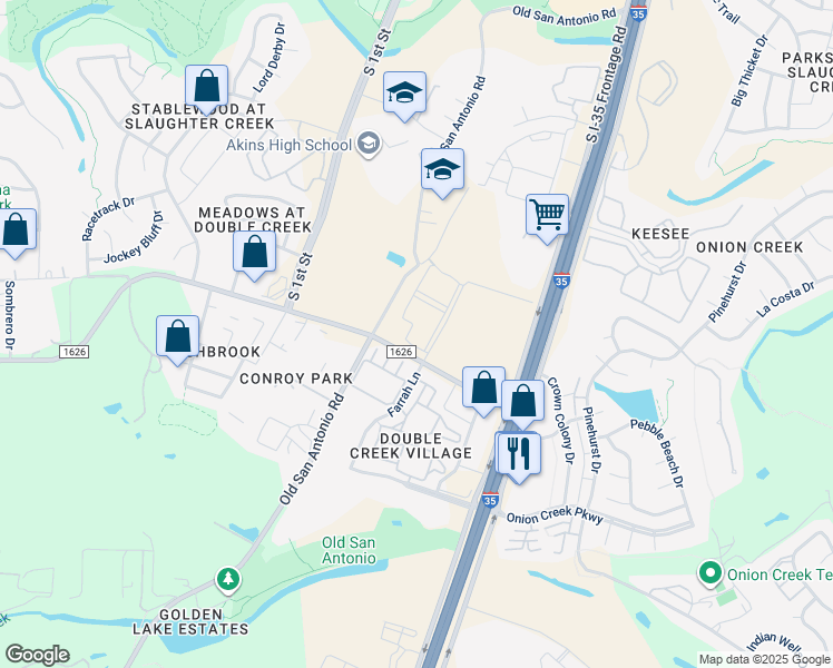 map of restaurants, bars, coffee shops, grocery stores, and more near 600 Farm to Market 1626 in Manchaca