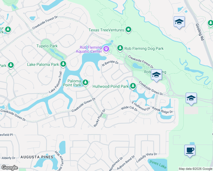 map of restaurants, bars, coffee shops, grocery stores, and more near 7 Mohawk Path Place in Spring