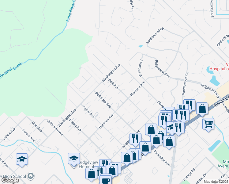 map of restaurants, bars, coffee shops, grocery stores, and more near 471 Polk Avenue in Orange Park