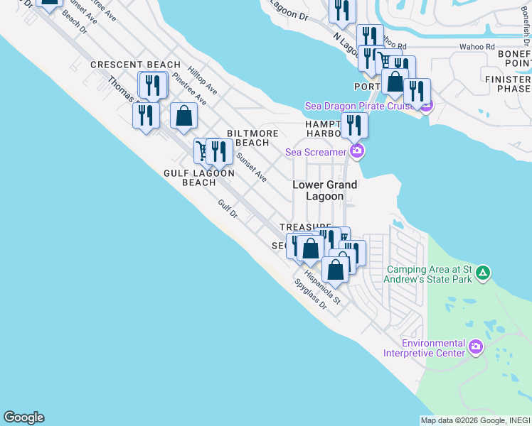 map of restaurants, bars, coffee shops, grocery stores, and more near 5227 C R 392 in Panama City