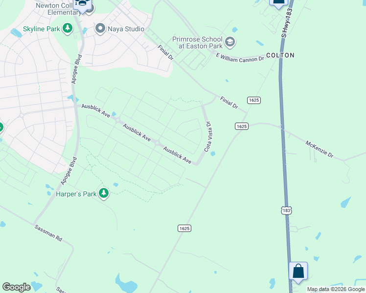 map of restaurants, bars, coffee shops, grocery stores, and more near 7732-8050 Farm to Market Road 1625 in Austin