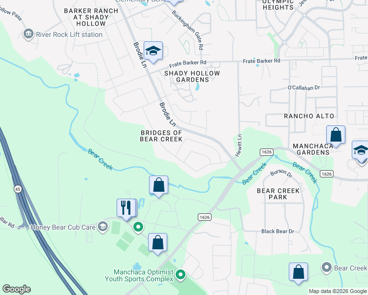 map of restaurants, bars, coffee shops, grocery stores, and more near 2432 Turtle Mountain Bend in Austin