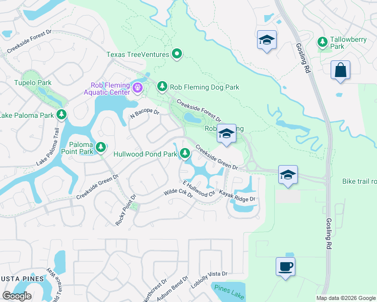 map of restaurants, bars, coffee shops, grocery stores, and more near 3 Folklore Court in Spring