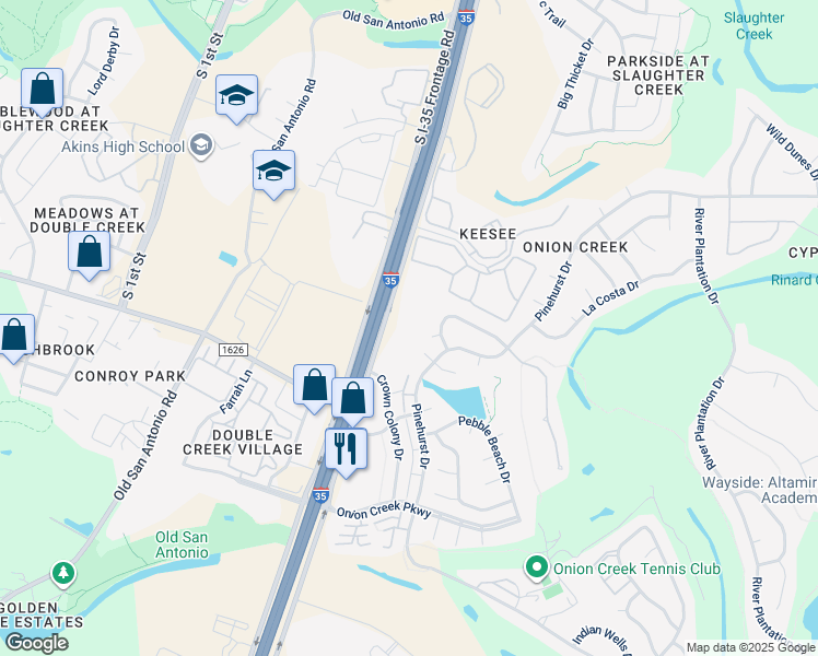 map of restaurants, bars, coffee shops, grocery stores, and more near 10917 South Interstate 35 Frontage Road in Austin