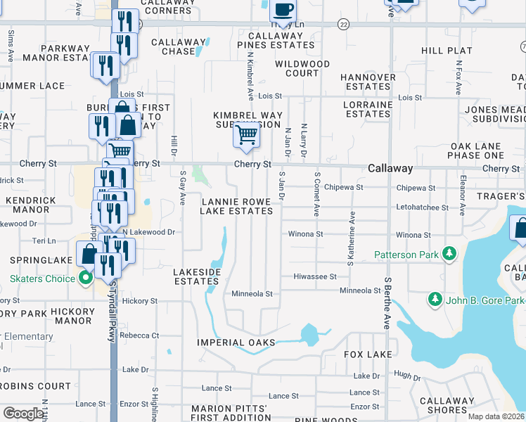 map of restaurants, bars, coffee shops, grocery stores, and more near 209 South Kimbrel Avenue in Panama City