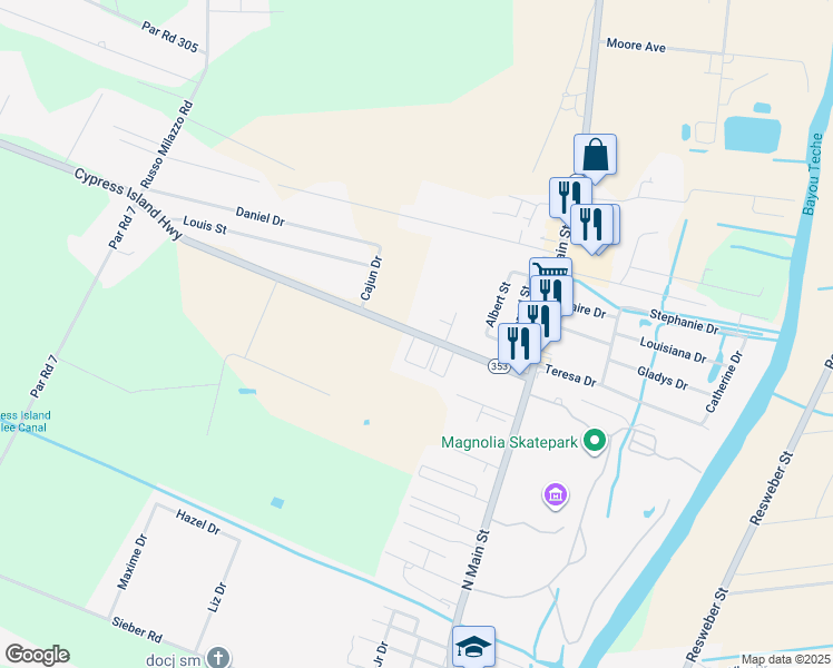 map of restaurants, bars, coffee shops, grocery stores, and more near 101 Quail Hollow Drive in Saint Martinville