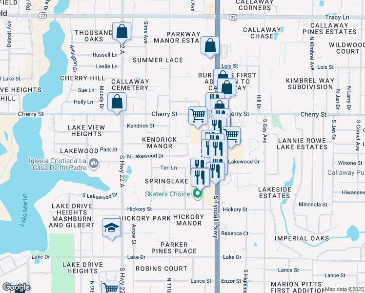 map of restaurants, bars, coffee shops, grocery stores, and more near 5213-5217 North Lakewood Drive in Panama City